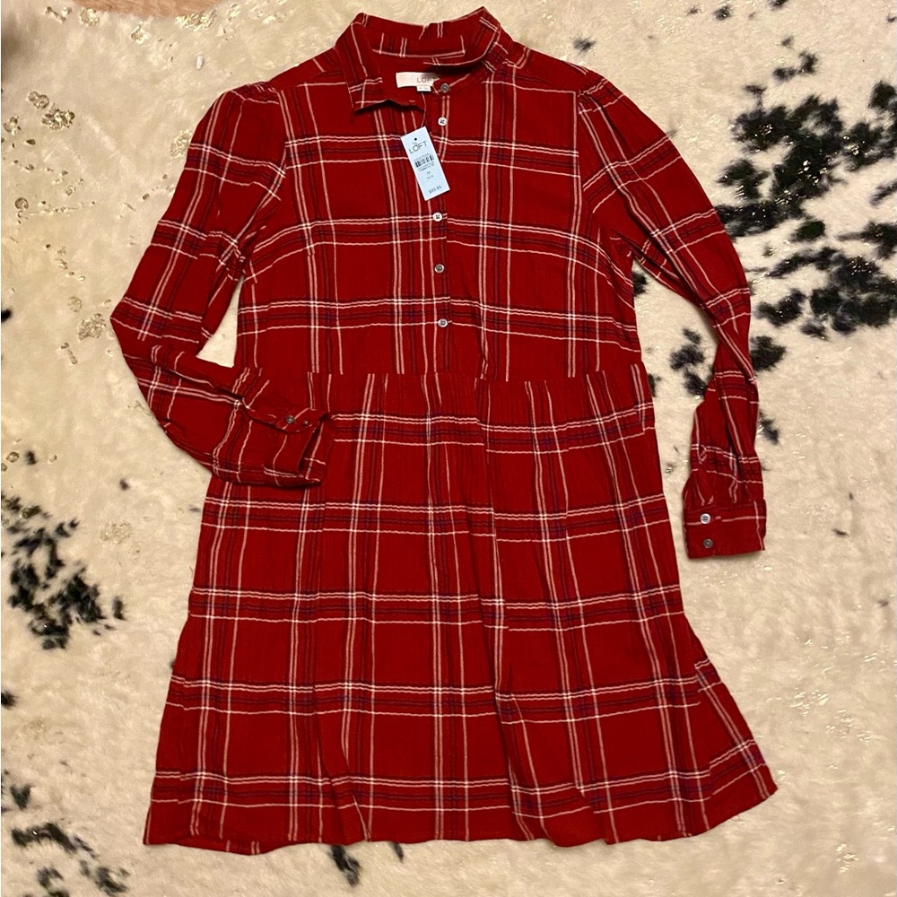NWT 🏷️ LOFT Petites Red and Black Plaid Dress